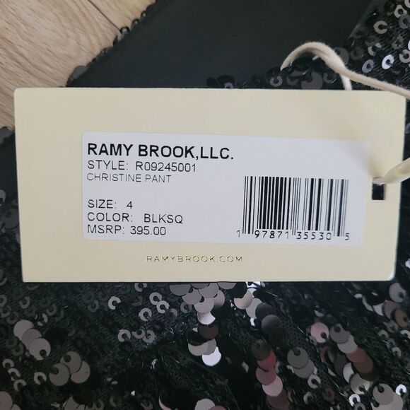 Ramy Brook Christine Black Sequin Wide Leg Pants Women's 4 Disco Grunge Holiday - Picture 4 of 4